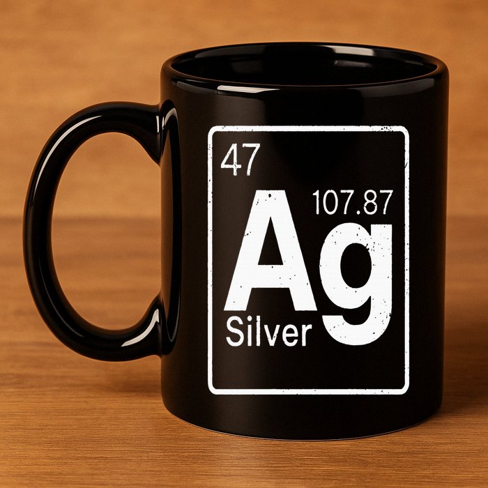 Silver Chemical Ag Symbol Periodic Table of Elements Present 11oz C Handle Ceramic Mug