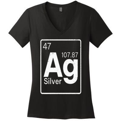 Silver Chemical Ag Symbol Periodic Table of Elements Present Women's V-Neck T-Shirt
