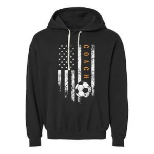 Soccer Coach American Flag Design Soccer Trainer Coaching Garment-Dyed Fleece Hoodie