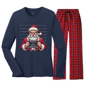 Santa Claus Arrested Speed Limit Booked For Sleigh Speeding Women's Long Sleeve Flannel Pajama Set 