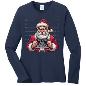 Santa Claus Arrested Speed Limit Booked For Sleigh Speeding Ladies Long Sleeve Shirt