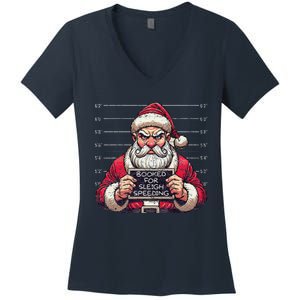 Santa Claus Arrested Speed Limit Booked For Sleigh Speeding Women's V-Neck T-Shirt