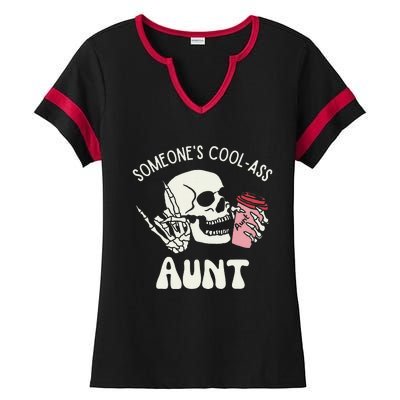 Someone's Cool Ass Aunt Cool Auntie Club Skull Skeleton Ladies Halftime Notch Neck Tee