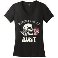 Someone's Cool Ass Aunt Cool Auntie Club Skull Skeleton Women's V-Neck T-Shirt