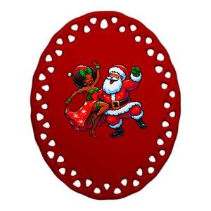 Santa Claus And Mrs Claus Dance African American Xmas Pajama Ceramic Oval Ornament