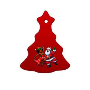 Santa Claus And Mrs Claus Dance African American Xmas Pajama Ceramic Tree Ornament