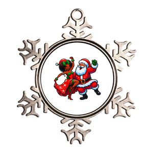 Santa Claus And Mrs Claus Dance African American Xmas Pajama Metallic Star Ornament