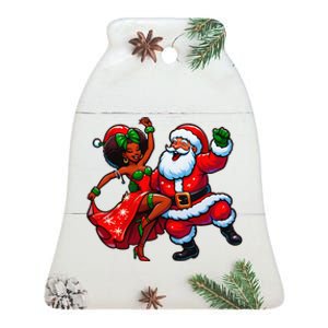 Santa Claus And Mrs Claus Dance African American Xmas Pajama Ceramic Bell Ornament