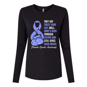 Stomach Cancer Awareness Warrior Periwinkle Ribbon Womens Cotton Relaxed Long Sleeve T-Shirt