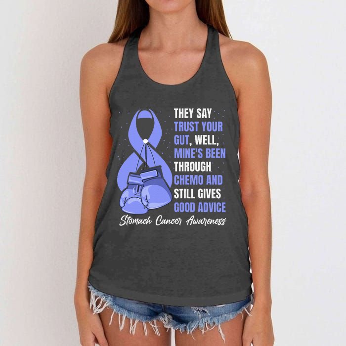 Stomach Cancer Awareness Warrior Periwinkle Ribbon Women's Knotted Racerback Tank