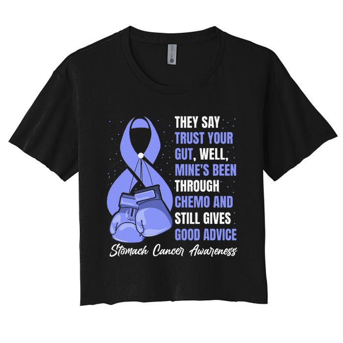 Stomach Cancer Awareness Warrior Periwinkle Ribbon Women's Crop Top Tee