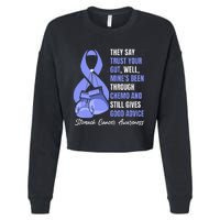 Stomach Cancer Awareness Warrior Periwinkle Ribbon Cropped Pullover Crew