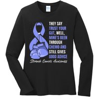 Stomach Cancer Awareness Warrior Periwinkle Ribbon Ladies Long Sleeve Shirt