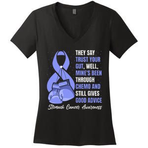 Stomach Cancer Awareness Warrior Periwinkle Ribbon Women's V-Neck T-Shirt