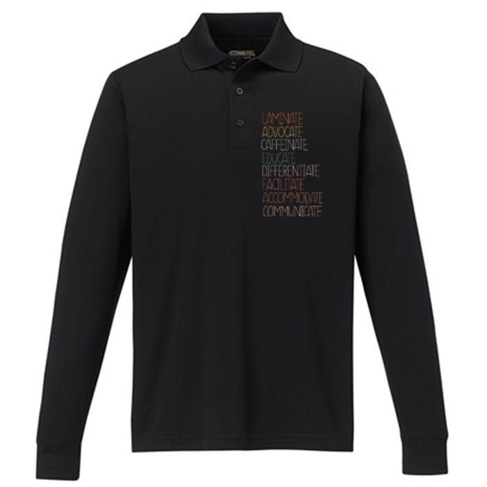 Sped Caffeinate Advocate Laminate Educate Teacher Autism Day Performance Long Sleeve Polo