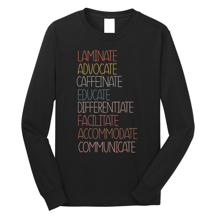 Sped Caffeinate Advocate Laminate Educate Teacher Autism Day Long Sleeve Shirt