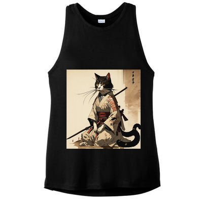 Samurai Cat Artwork Japanese Ladies PosiCharge Tri-Blend Wicking Tank