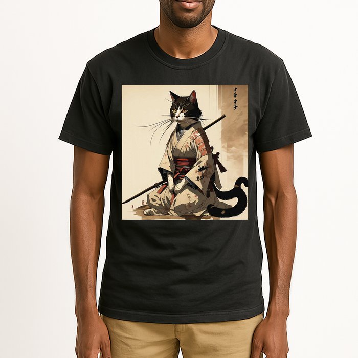 Samurai Cat Artwork Japanese Tall T-Shirt