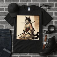 Samurai Cat Artwork Japanese Tall T-Shirt