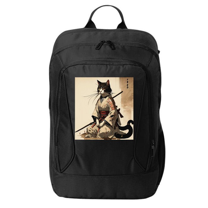 Samurai Cat Artwork Japanese City Backpack
