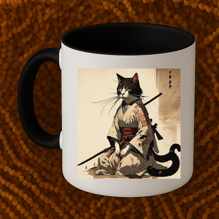 Samurai Cat Artwork Japanese Mug