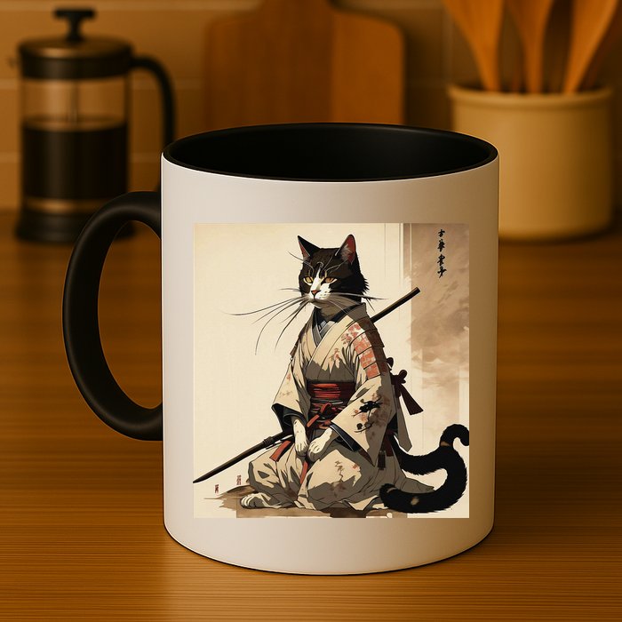 Samurai Cat Artwork Japanese Mug