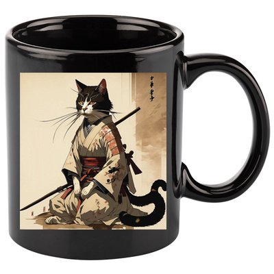 Samurai Cat Artwork Japanese 11oz C Handle Ceramic Mug