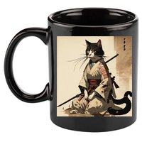 Samurai Cat Artwork Japanese 11oz C Handle Ceramic Mug