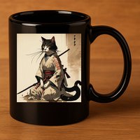 Samurai Cat Artwork Japanese 11oz C Handle Ceramic Mug