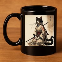 Samurai Cat Artwork Japanese 11oz C Handle Ceramic Mug