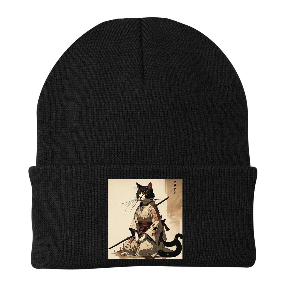Samurai Cat Artwork Japanese Beanie