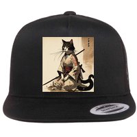 Samurai Cat Artwork Japanese Flat Bill Trucker Hat