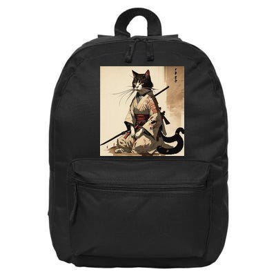 Samurai Cat Artwork Japanese 16 in Basic Backpack