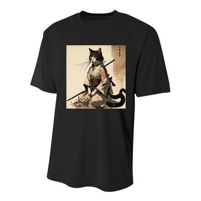Samurai Cat Artwork Japanese Youth Performance Sprint T-Shirt