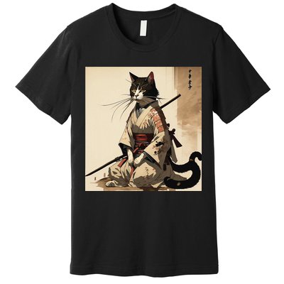 Samurai Cat Artwork Japanese Premium T-Shirt