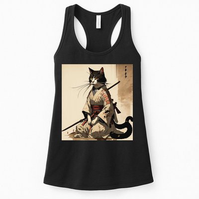 Samurai Cat Artwork Japanese Womens Tank Top