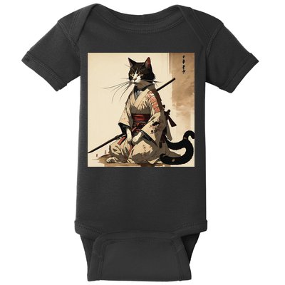 Samurai Cat Artwork Japanese Baby Bodysuit