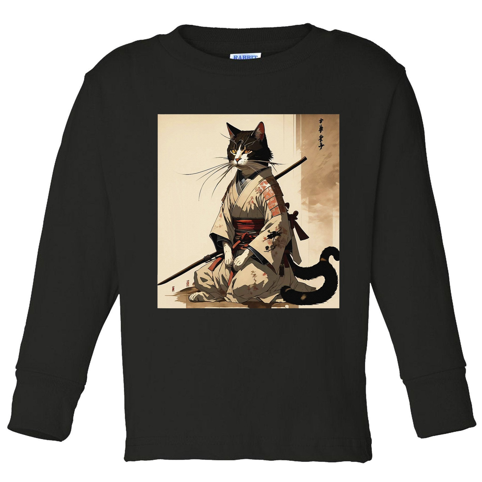 Samurai Cat Artwork Japanese Toddler Long Sleeve Shirt