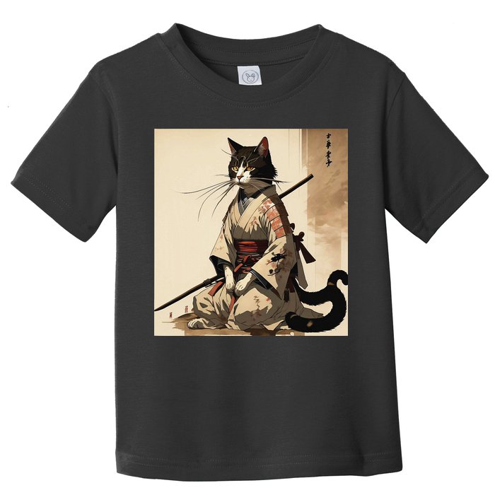 Samurai Cat Artwork Japanese Toddler T-Shirt
