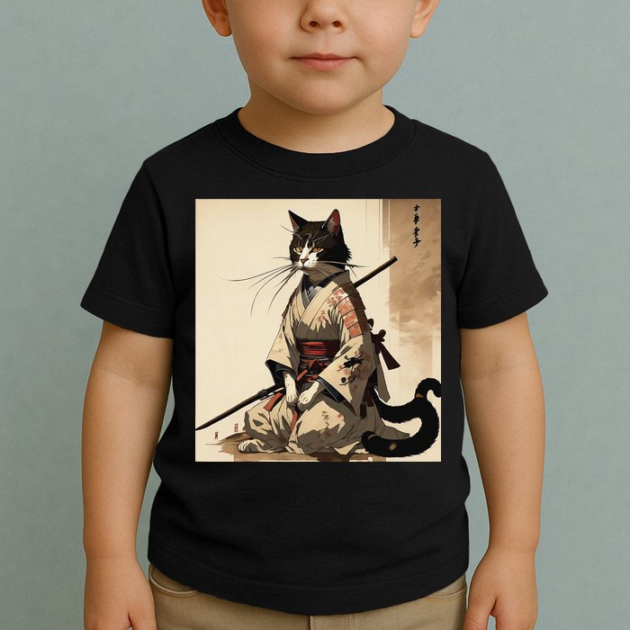 Samurai Cat Artwork Japanese Toddler T-Shirt