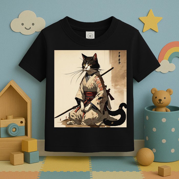 Samurai Cat Artwork Japanese Toddler T-Shirt