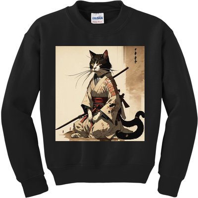 Samurai Cat Artwork Japanese Kids Sweatshirt