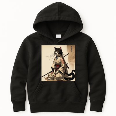 Samurai Cat Artwork Japanese Kids Hoodie