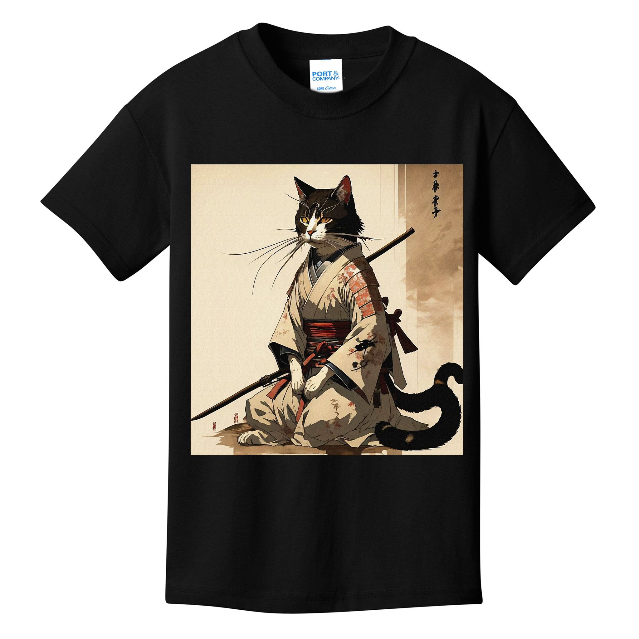Samurai Cat Artwork Japanese Kids T-Shirt