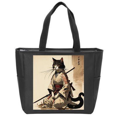 Samurai Cat Artwork Japanese Zip Tote Bag
