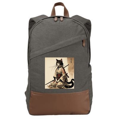 Samurai Cat Artwork Japanese Cotton Canvas Backpack