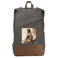 Samurai Cat Artwork Japanese Cotton Canvas Backpack