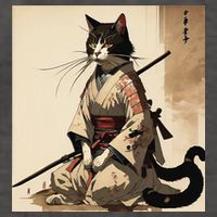 Samurai Cat Artwork Japanese Vector Backpack