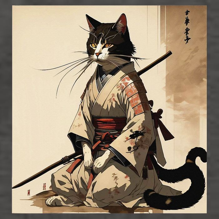 Samurai Cat Artwork Japanese Vector Backpack