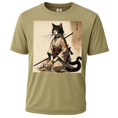 Samurai Cat Artwork Japanese Cooling Performance Crew T-Shirt